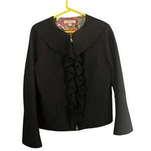 Beyond Threads Alpaca Wool Ruffle Jacket Black Zip Lined Cozy Fall Winter Coat
